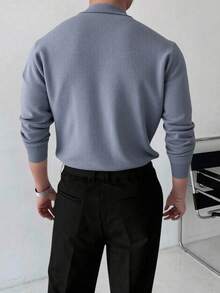 Manfinity Homme Men's Casual Rhombus Pattern Polo Collar Loose Knit Sweater, Suitable For Work, School, Autumn/Winter Men Sweater Top Mens Jumpers Men Knit Tops Men Pullover Jumper For Men