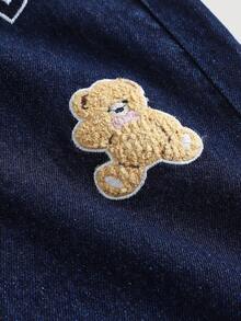 Girlism Teen GirlHeart & Bow Embroidered Bear Patch Loose Wide Leg Jeans, Navy Blue - Dark Wash - View 7