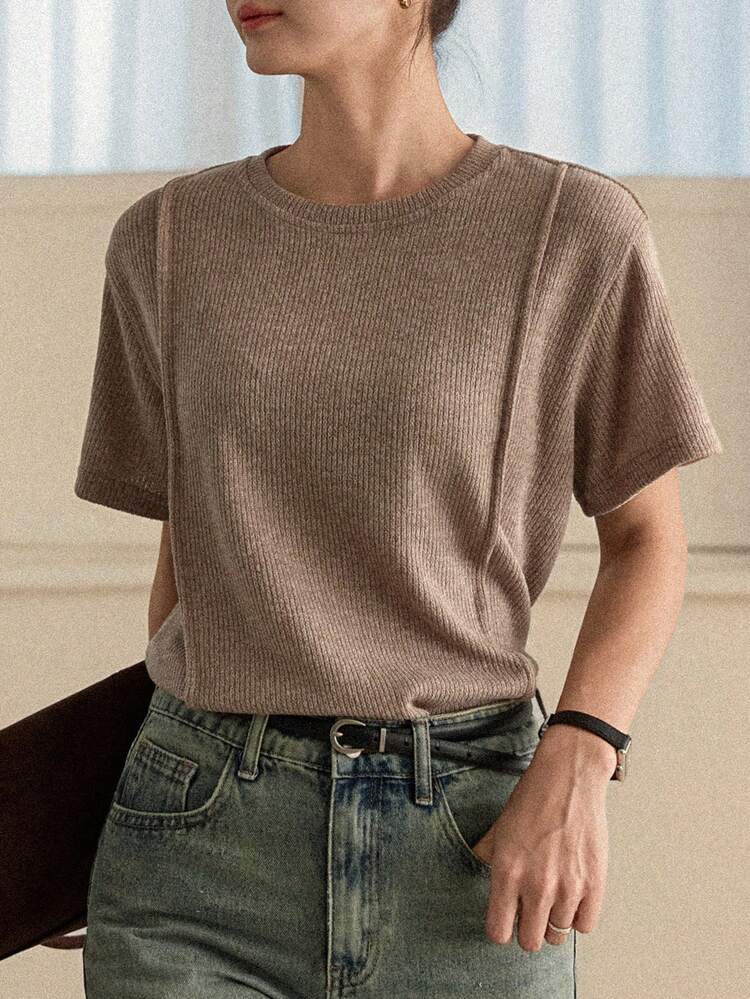 Women's Casual Minimalist Round Neck Short Sleeve T-Shirt, Suitable For Daily Wear, Summer Business Casual Woman