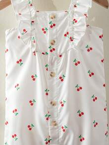 Souflis Souflis Baby Girls Toddler Floral Print Square Neck Ruffle Hem Sleeveless Romper, Suitable For Spring/Summer Outings, Vacation, Daily Wear - White - View 7