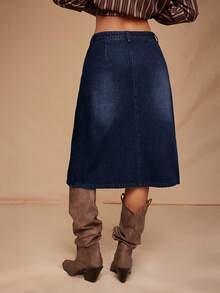 SHEIN Forever 21 Vintage Distressed Mini-Length Dark Denim Skirt, Low Waist - Royal Blue - View 2