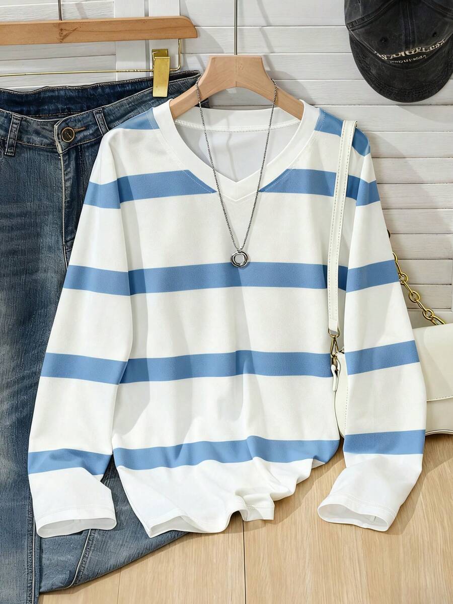 DT-TX2504--S 女童V领撞色长袖T恤（数量）@180克牛奶丝 - 彩色 - 查看 1