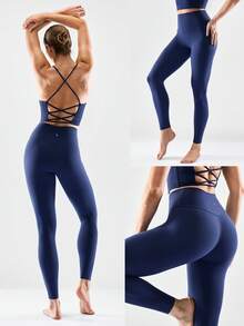 GLOWMODE Quần legging FeatherFit™ Keep It Classic 26 inch, không đường may, cạp cao, co giãn tốt, có túi sau, thích hợp cho tập yoga, tập gym và mặc hàng ngày, mùa xuân hè. - Dark Blue - Xem 10