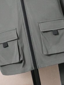 SHEIN Set de 2 piezas de chaqueta con capucha casual y cómoda con bolsillos y pantalones jogger de unicolor para niños pequeños, adecuado para salidas, escuela, reuniones diarias, otoño/invierno - Gris - Ver 5