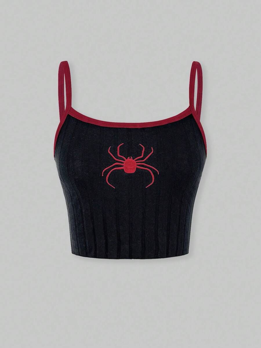 SHEIN ChillGRL 青少年女孩蜘蛛刺繡背心上衣