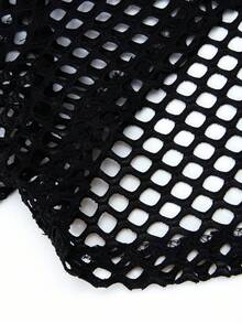 SHEIN ChillGRL Teen Girl 3pcs Set: Loose Street Style Denim Effect Pants, Crop Tank Top, Long Sleeve Hooded Mesh Sweatshirt - Fashionable - Black - View 7