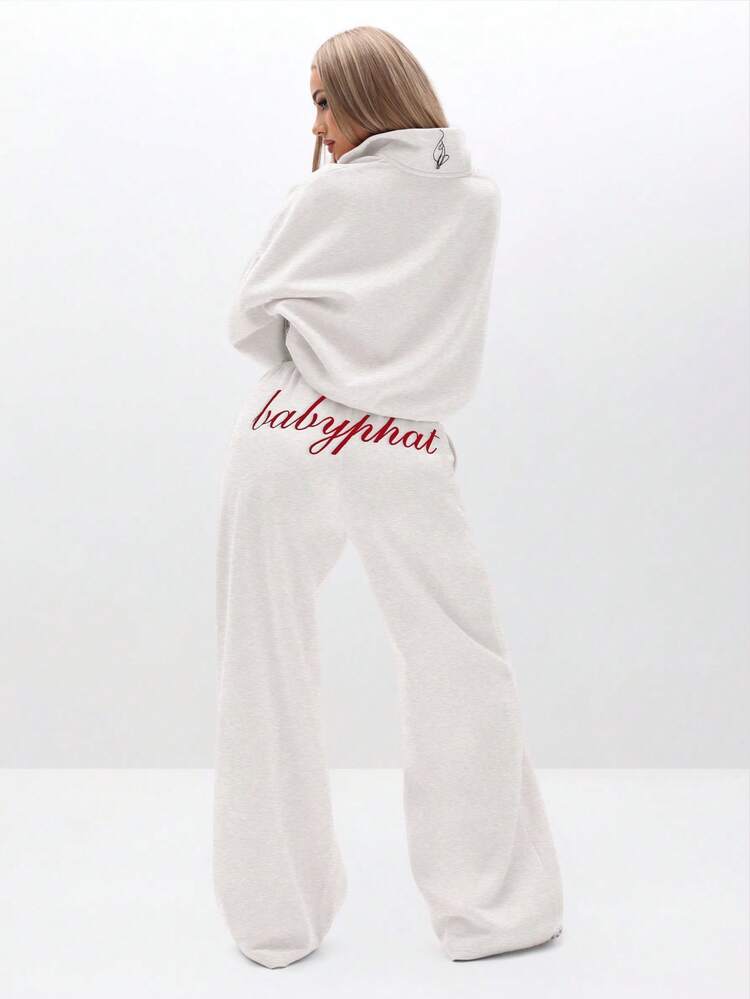 BABYPHAT 스크립트 프린트 배기 스웨트팬츠 라운지 웨어 플리스 조거 드로스트링 허리 릴렉스 핏 캐주얼 팬츠 일상적인 편안함