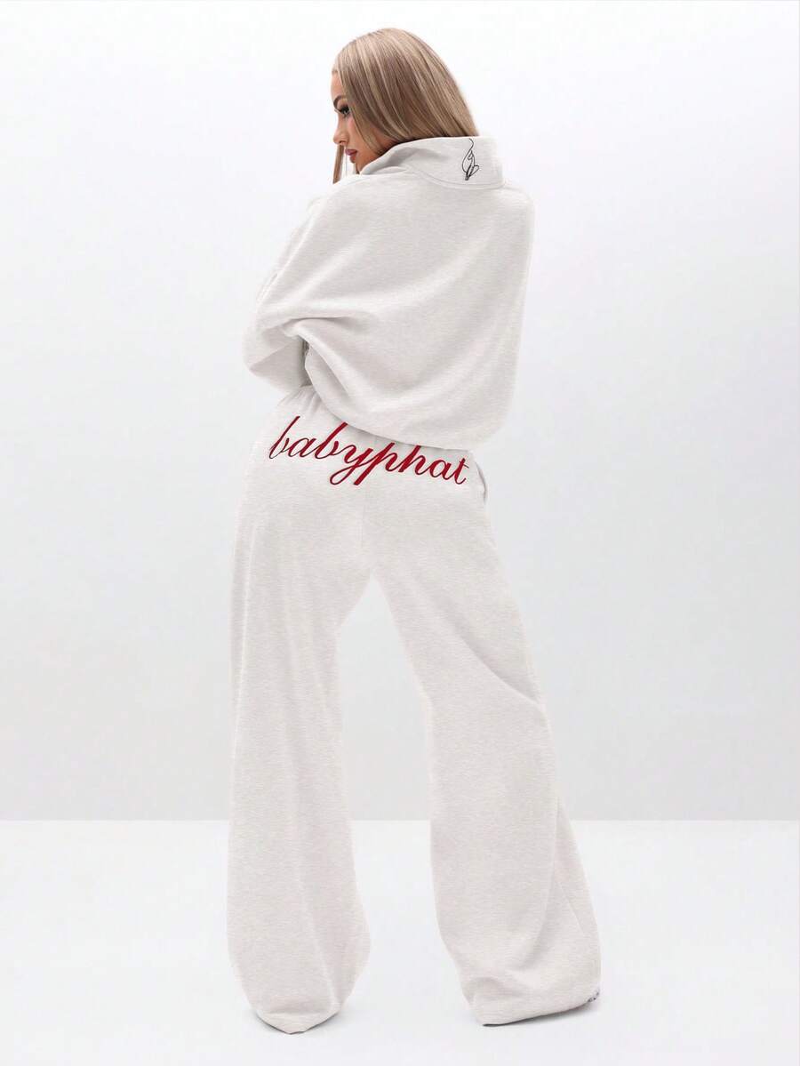 BABYPHAT Quần nỉ ống rộng in chữ, mặc ở nhà, quần nỉ có dây rút ở eo, quần thường ngày thoải mái, dễ chịu mỗi ngày - Màu Xám nhạt - Xem 1