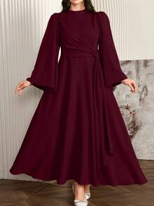 Modelyn رمضان فستان طويل أنيق للمرأة بحجم كبير مع طوق عالي وشال متدفق، أحمر غامق - عنابي اللون - مشاهدة 6