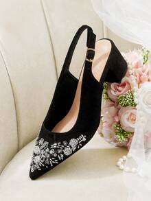 CUCCOO HITCHD Women's Pointed Toe Sequin Design Buckle Closure Elegant High Heels - Black - View 12