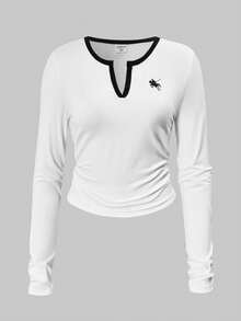 SHEIN ChillGRL Teen GirlCasual Versatile Short Sleeve V-Neck Button Front Top, Suitable For Walking, Shopping, Work, School, Travel, Can Be Paired With Jackets, Vests, Pants, Sweatpants - White - View 3