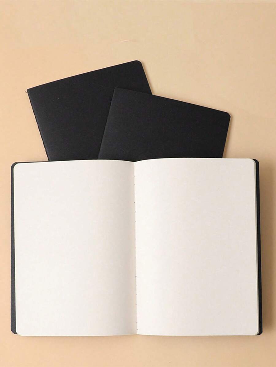 A5 Black Cardstock Notebook, Minimalist Blank Journal For Writing, School Note Taking & Office Use - Black - View 1