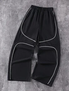 SHEIN Mirajuku 1-Piece Teen Boys' Streetwear Urban Style Contrast White Stitching Detail Loose Fit Wide Leg Cargo Pants With Side Pockets Comfortable Casual Fashionable Trousers For Daily Wear Street Fashion Spring Autumn