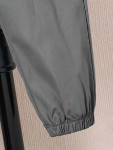 SHEIN Set de 2 piezas de chaqueta con capucha casual y cómoda con bolsillos y pantalones jogger de unicolor para niños pequeños, adecuado para salidas, escuela, reuniones diarias, otoño/invierno - Gris - Ver 9