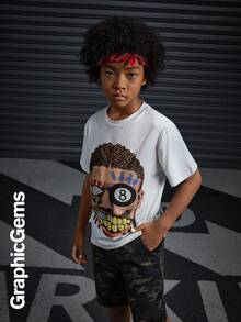 SHEIN Coolqubz Tween Boy Casual Fashion Printed Round Neck Knit T-Shirt - White - View 9