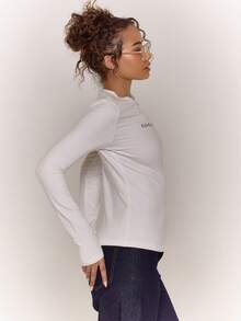 MUSERA Fitted Long Sleeve Graphic Crewneck Tee Autumn  Fall Going Out Everyday Night Out Sexy Streetwear Esky Spring Summer - White - View 5