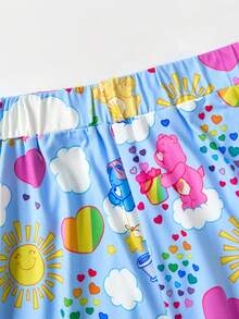 SHEIN X Care Bears Women's Cartoon Pattern Camisole Top & Elastic Waist Pants Pajama Set
