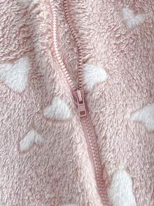 Bộ 2 bộ đồ ngủ liền thân bằng vải nỉ có khóa kéo họa tiết trái cây và trái tim dành cho trẻ sơ sinh - Màu be - Xem 6