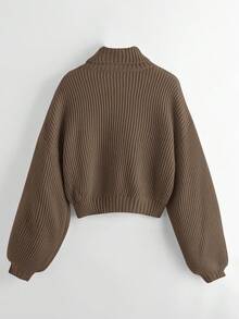 ROMWE 休闲纯色高领毛衣，秋冬季 - 卡其色 - 查看 2