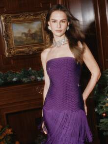 Anewsta Women's Autumn/Winter New Heavily Embellished Rhinestone Tassel Bandage Dress, Party Dress, Sequin Dress, Christmas Outfit For Women