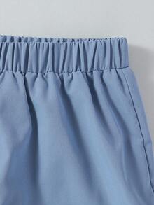 SHEIN ChillGRL 2 件套 青少年女孩休闲时尚蝴蝶结刺绣短袖上衣和多口袋工装裤