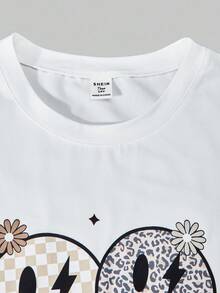 SHEIN ChillGRL 2 件套青少年女孩字母印花圆领 T 恤 + 工装裤，休闲街头风格 - 黑色 - 查看 4