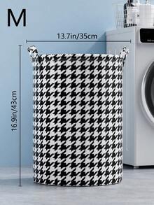 1pc Large Capacity Laundry Basket For Dirty Laundry Storage, Houndstooth Pattern Decorations Decor - Black and White - View 6