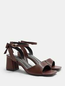 CUCCOO CURVES Women's Casual Solid Color Square Toe Wide Fit Sandals Valentine's Day - Mocha Brown - View 7