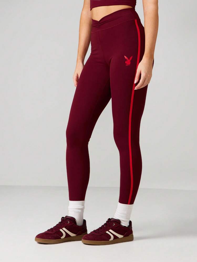 Missguided x Playboy High Waisted Athletic Leggings With Side Stripe Detail And Bunny Logo For Active Lifestyle And Fitness Training