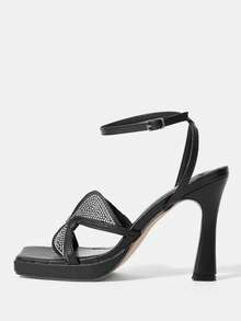 Women's High Heel Sandals With , Chunky Heel And Square Toe Vacation Shoes Summer - Black - View 5