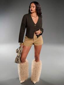 Normani New Simple And Fashionable Office Commuting Deep V Neck Long Sleeve Slim Button Cardigan, Versatile Casual Knitted Sweater In Fall/Winter - Coffee Brown - View 5