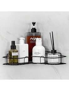 1 pieza Organizador de baño sin taladrar, estantería de ducha montada en la pared, estante de almacenamiento para el inodoro, champú, cocina, vuelta al colegio - Negro - Ver 4