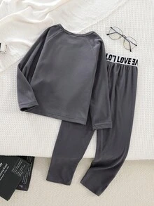 2 piezas Ropa interior térmica de manga larga gris para niño pequeño, de tela de felpa suave, diseño simple y cómodo para capas de invierno, diseño minimalista para combinar fácilmente, elástico y lavable a máquina