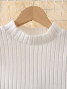 SHEIN 3pcs Girls Sleeveless Buttoned Vest, Turtleneck Ribbed Long Sleeve T-Shirt, And Pleated Skirt With Belt Set - Multicolor - View 3