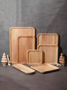 简约托盘，日式木托盘，长方形托盘，圆形木托盘，木质杯托，橡胶木托盘，厨房用品，圣诞礼物 - 杏色 - 查看 3