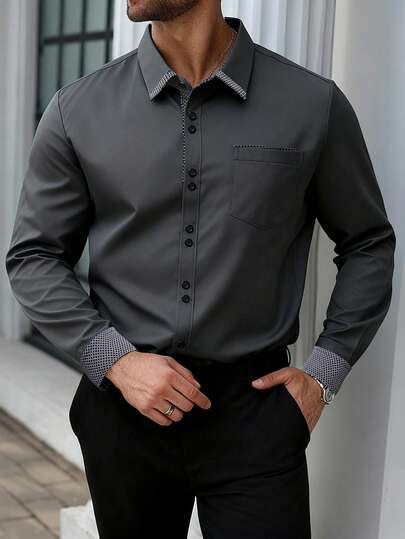 Manfinity Mode 男士大码长袖休闲商务衬衫