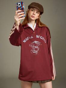 Elnivra Glissea 勃艮第秋冬字母印花卫衣，宽松复古街头休闲百搭日常穿搭