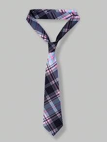 SHEIN ChillGRL Set de 2 piezas: Camisa suelta de cuello con corbata y falda plisada con estampado a cuadros, estilo casual y dulce para niña preadolescente. Adecuado para uso diario, ir al trabajo, ocio, vacaciones y reuniones con amigos. Conjunto de primavera/verano, ideal para volver al colegio. - Morado - Ver 5