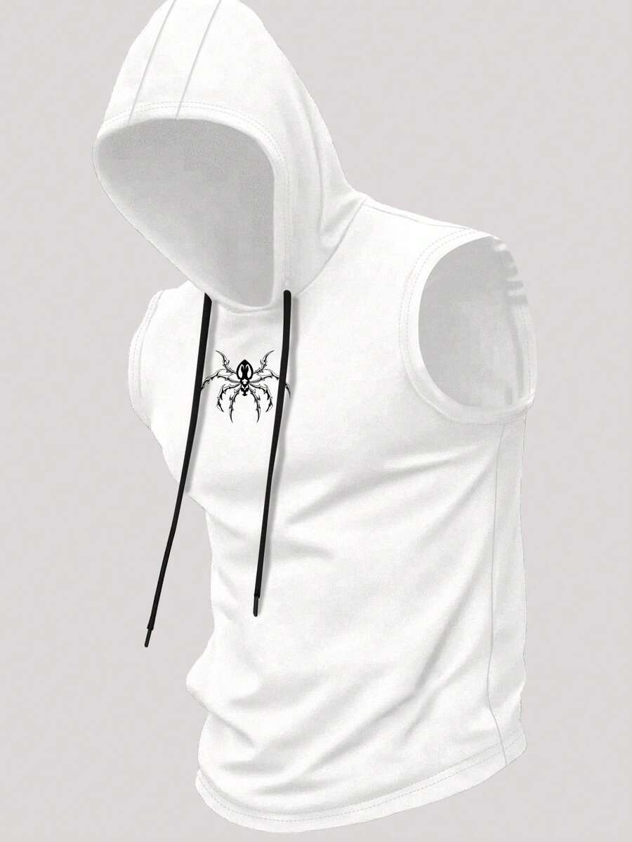 Gym Rark Áo ba lỗ thể thao có mũ trùm đầu in hình nhện dành cho nam - trắng - Xem 1