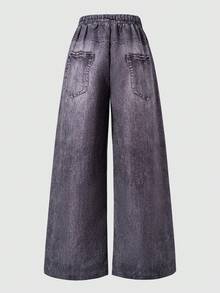 SHEIN ChillGRL Tween Girls' Cute Cartoon Rabbit Print Wide Leg Pants - Dark Grey - View 3