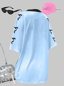 SHEIN ChillGRL 粉色运动风格平纹针织短袖T恤，适合青少年女孩，女孩夏季运动衫