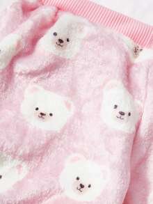 PETSIN 1pc Beige Teddy Bear Head Printed Pet Jumpsuit Pink Autumn And Winter Flannel Warm And Comfortable Pet Warm Clothes - Multicolor - View 7