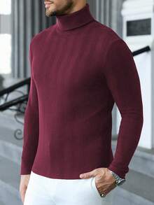 Manfinity CasualCool Áo thun nam tay dài cổ lọ màu trơn tay raglan thường ngày - Màu Đỏ Sâu - Xem 6