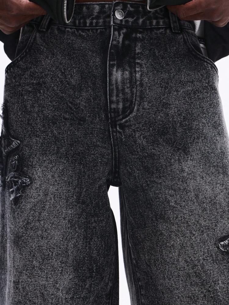 Baggy Distressed Jeans With Applique Patches