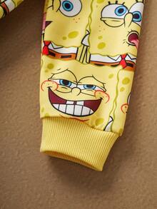 SpongeBob SquarePants | SHEIN Young Boy Cute Cartoon All-Over Print Yellow Long Sleeve Sweatshirt, Casual Everyday Wear, Spring/Autumn - Yellow - View 3