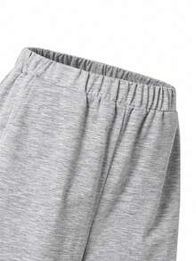 SHEIN Mirajuku 1 件男童休闲直筒裤，设计时尚 - 灰色 - 查看 5