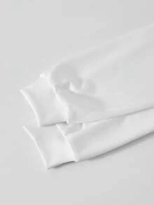 SHEIN ChillGRL Tween Girls 秋季服装休闲百搭日常涂鸦图案连帽短款卫衣 + 牛仔外观涂鸦印花宽松裤套装，常规厚度适合春秋季休闲、运动、度假 - 白色 - 查看 3