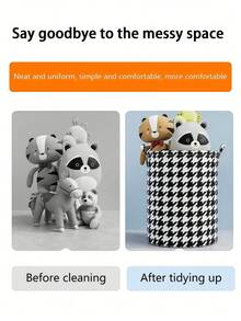 1pc Large Capacity Laundry Basket For Dirty Laundry Storage, Houndstooth Pattern Decorations Decor - Black and White - View 3