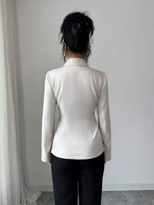 Rafferiza Women's Solid Color Lapel NeckLong Sleeve Single-Breasted Waist Fitted Elegant Blazer Business Tops Women White Blazer Women Casual Dress Pants - Beige - View 2