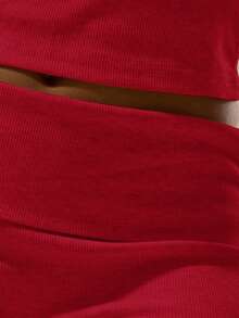 MUSERA ESSENTIALS Rib Fold Over Waist Mini Shorts Basic Spring Summer Vacation Holiday Valentines Day Spring Summer - Red - View 6